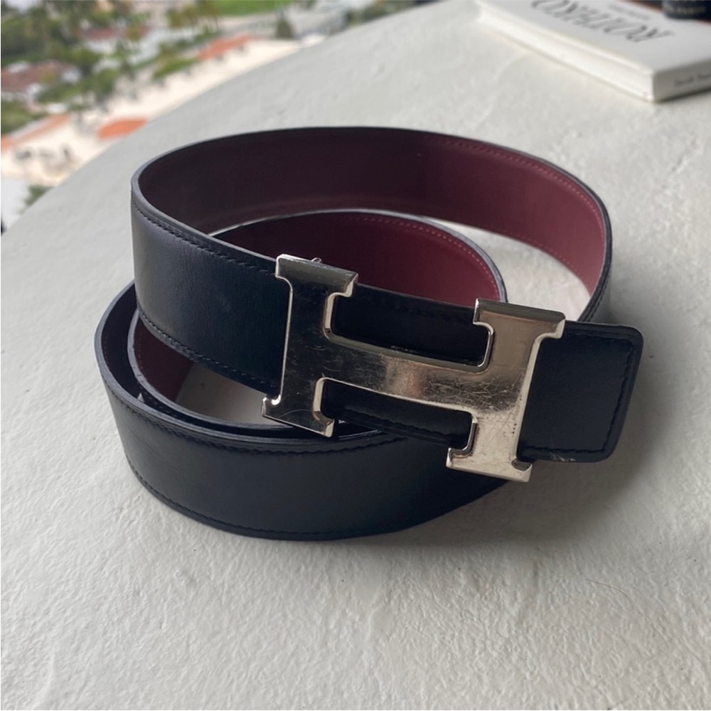 Authentic Hermes Black and Red Belt with Silver H Buckle - Picture 5 of 6